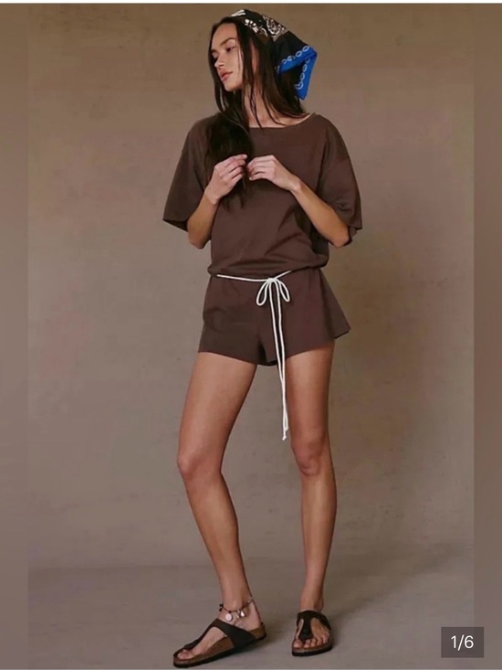 Free People Pants - Free People/ Free-est Relaxed Fit Tee Silhouette Romper Monet Brown Size Small